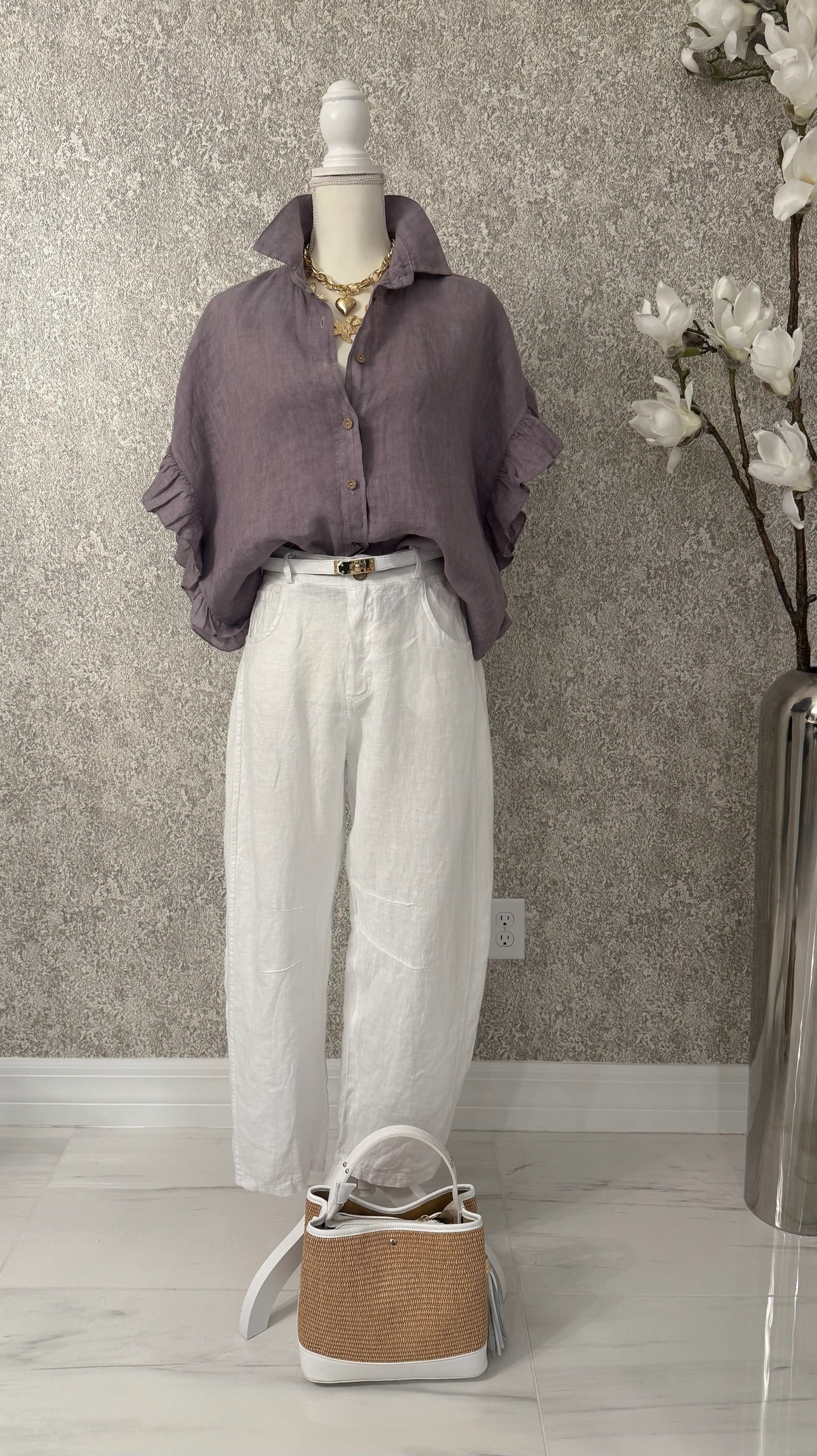 Ruffle Linen Italian Blouse