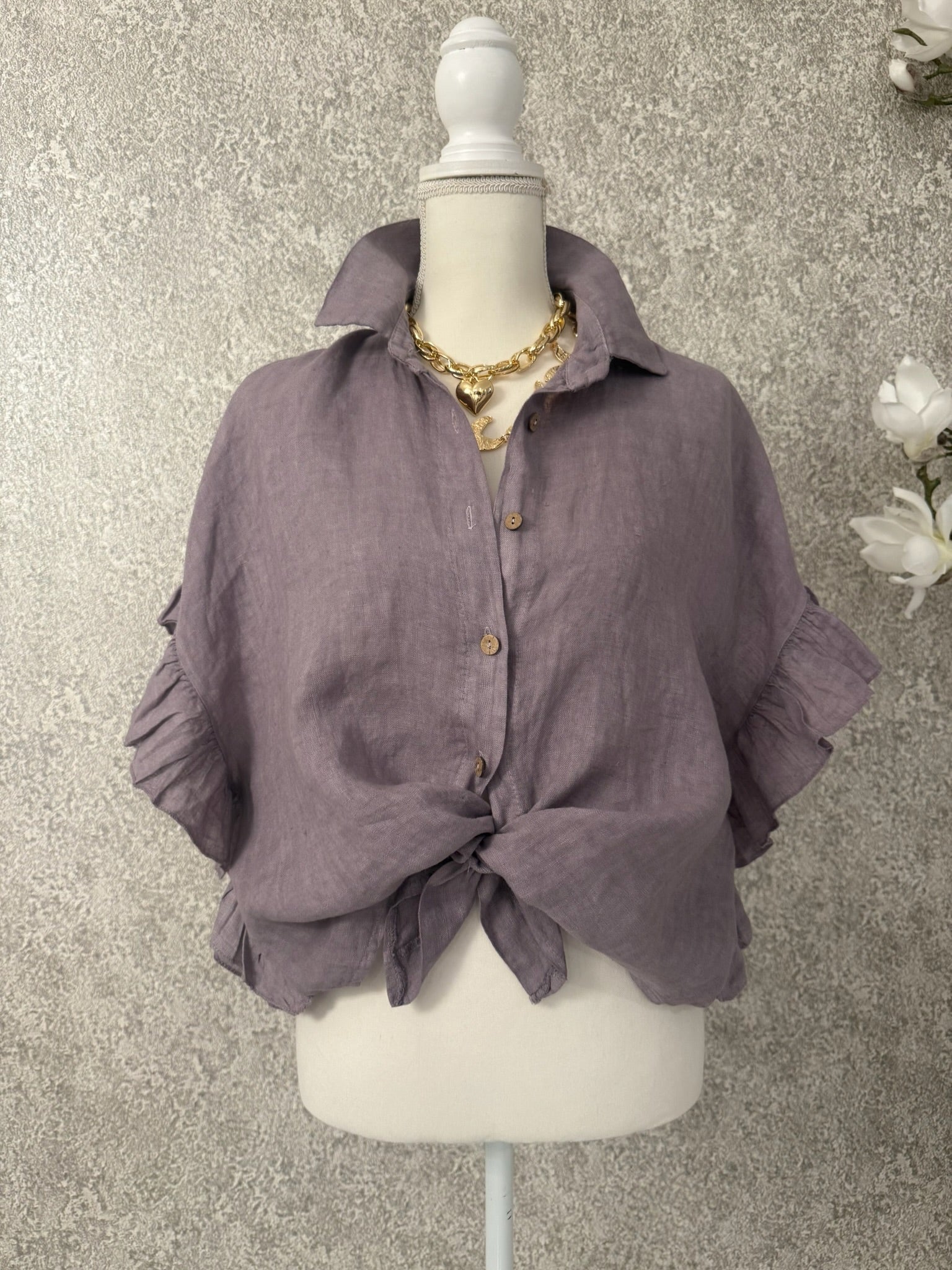 Ruffle Linen Italian Blouse