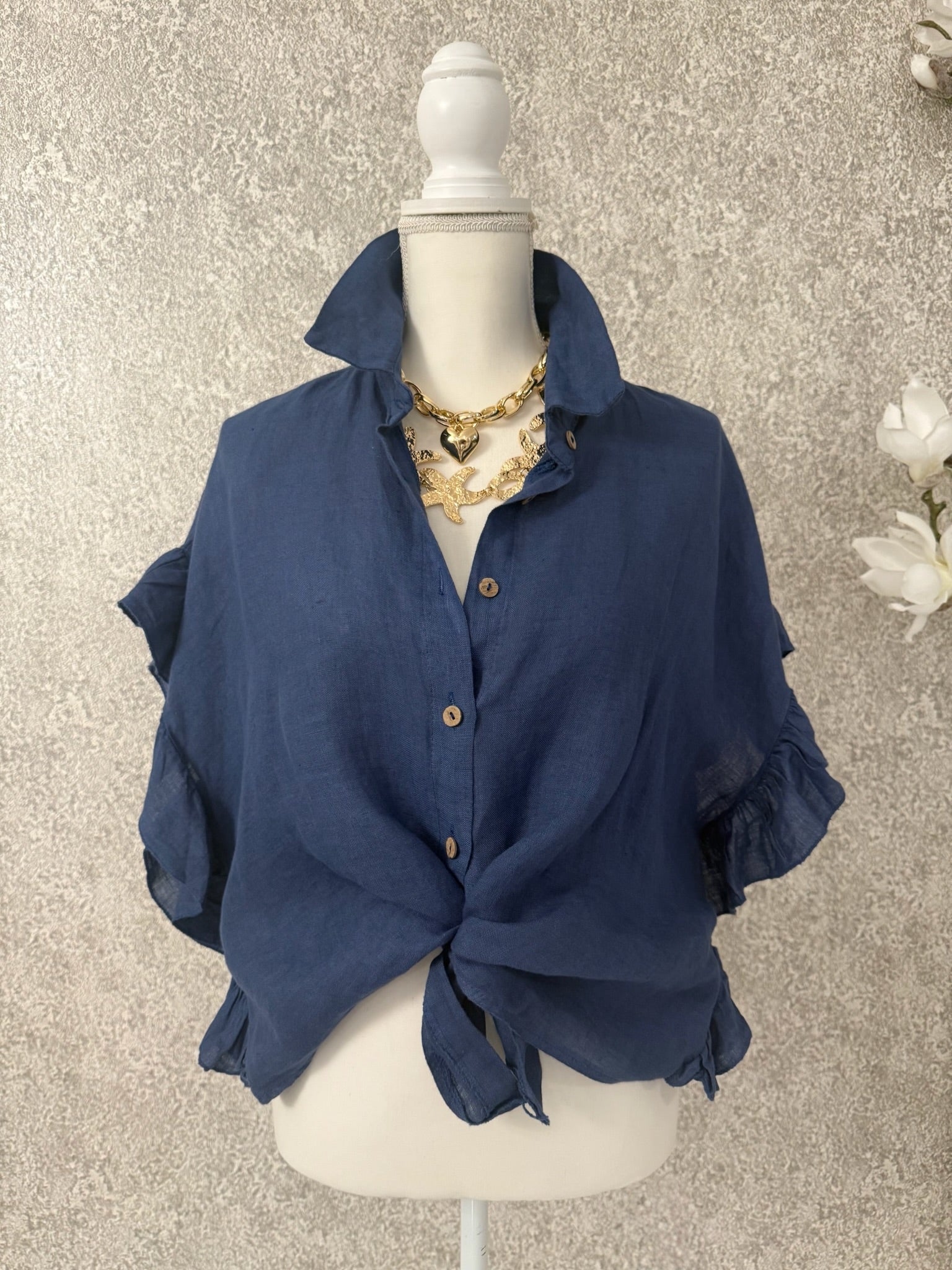 Ruffle Linen Italian Blouse