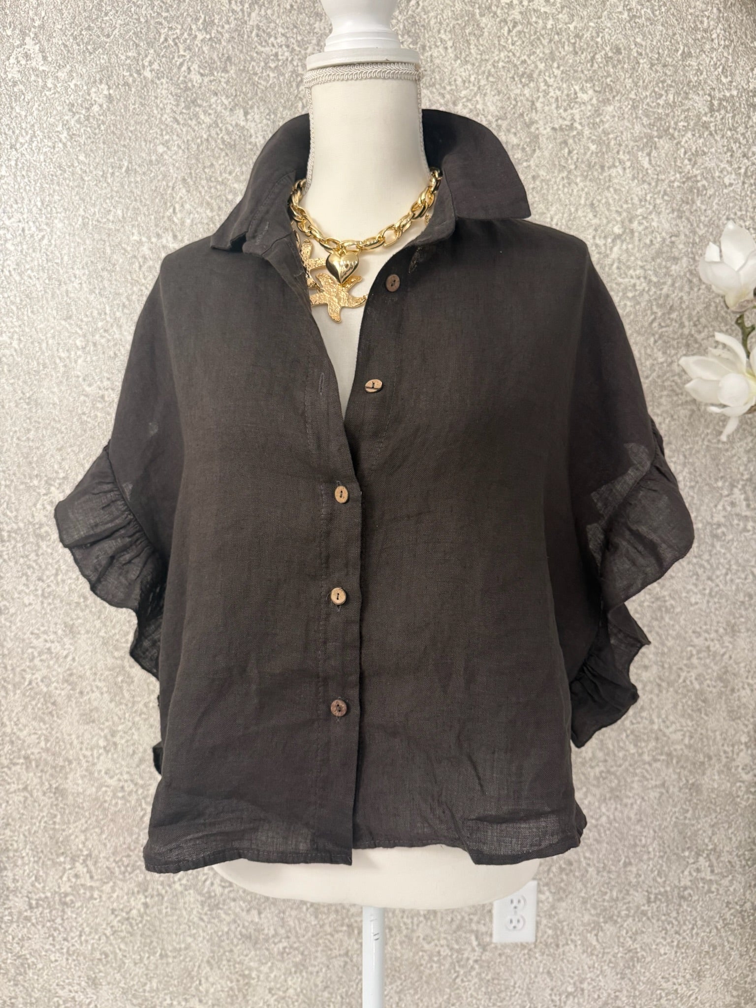 Ruffle Linen Italian Blouse