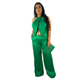 ILY Elegant Satin Green Short Vest V Set - Love by ILY