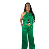 ILY Elegant Satin Green Short Vest V Set - Love by ILY