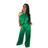 ILY Elegant Satin Green Short Vest V Set - Love by ILY